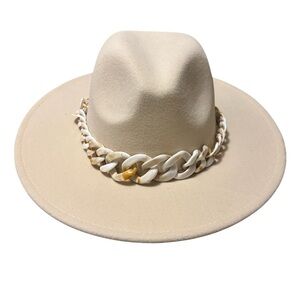 No Boundaries Cream Fedora with Chain Accent